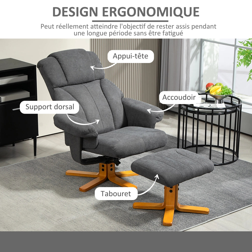 Poltrona relax reclinabile con poggiapiedi ¨C zephmum ¨C 79x80x104 cm grigio scuro