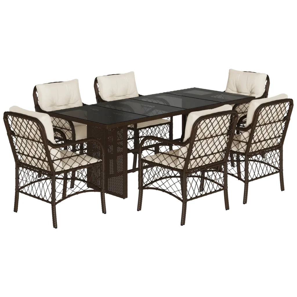 Set da Pranzo da Giardino 7pz con Cuscini in Polyrattan Marrone 3212058