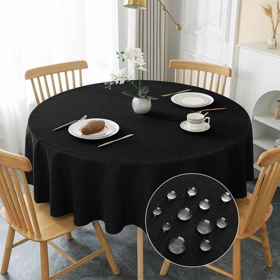 Tavolo Rond Copridipianti Φ160cm, Copridipianti Neri con Aspetto di Lino Lavabili Copridipianti in Poliestere Idrorepellenti con Effetto Lotus, Resistenti alle Macchie per la Sala da Pranzo, la Camera da Pranzo, il Terrazzo, il Giardino