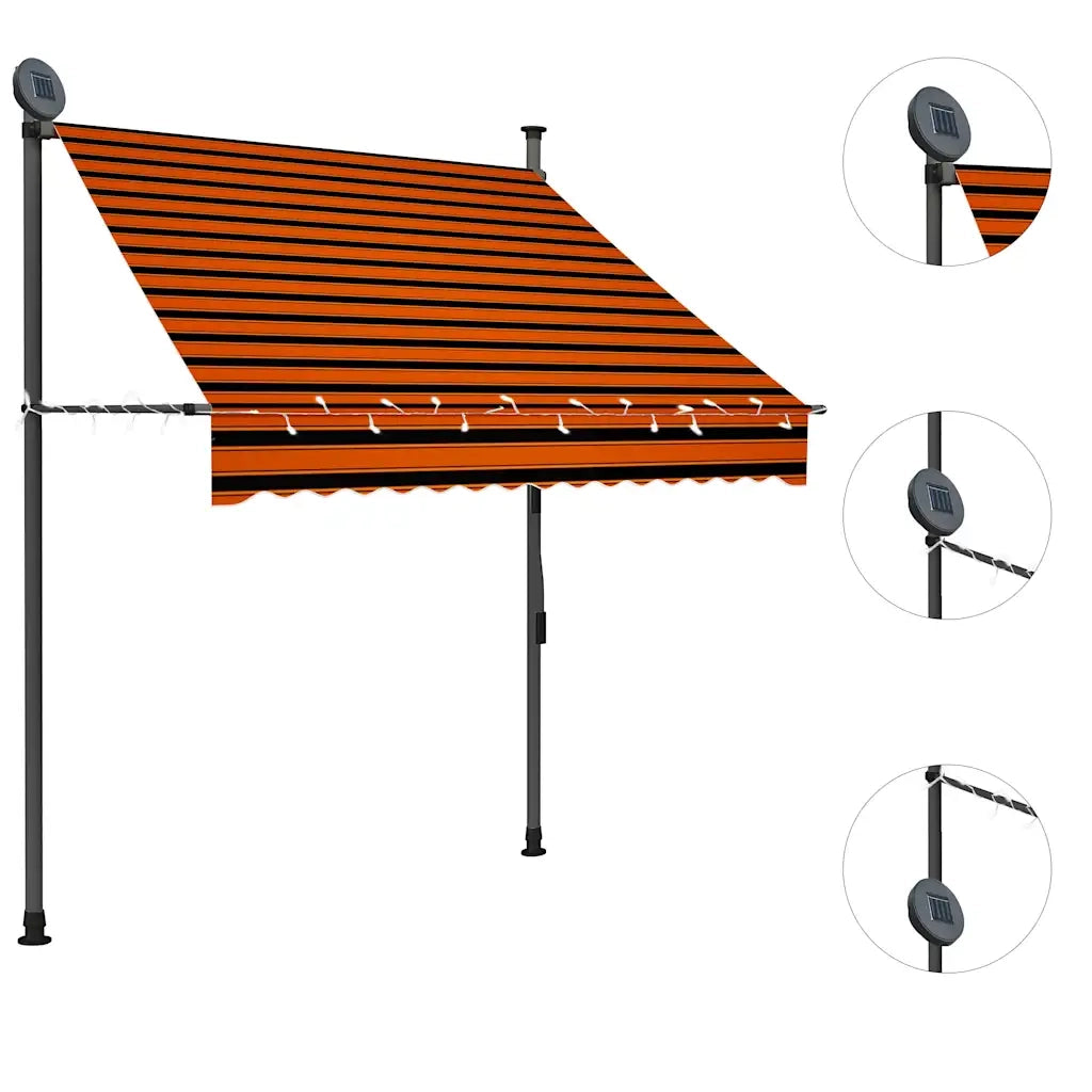 Tenda da Sole Retrattile Manuale LED-Tenda parasole per Patio 150 cm Arancione e Marrone