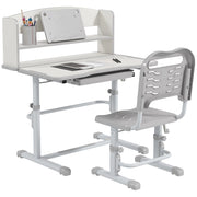 Scrivania per Bambini con Cassetto e Ripiano ¨C Zephmum ¨C Grigio e Bianco 80x54,5x82-104 cm