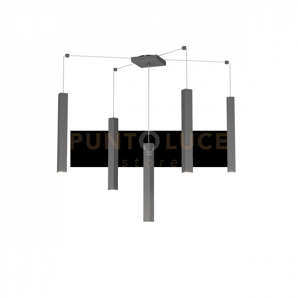 SQUARE TUBE SOSPENSIONE 5 LUCI GRIGIO ANTRACITE CAVO CM.250 CON BASE 1173-S5-GA