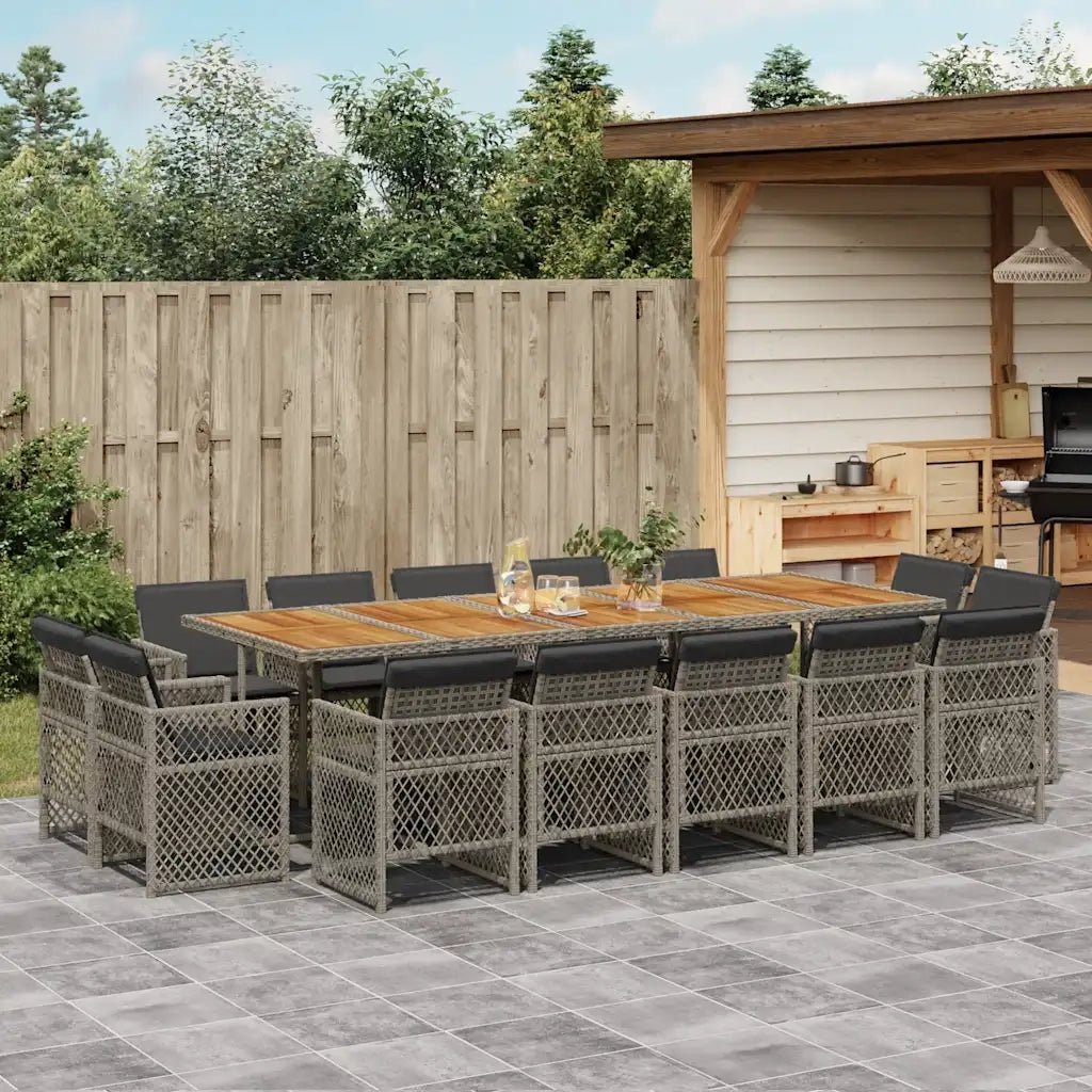 vidaXL Set da Pranzo da Giardino 15 pz con Cuscini Grigio Polyrattan
