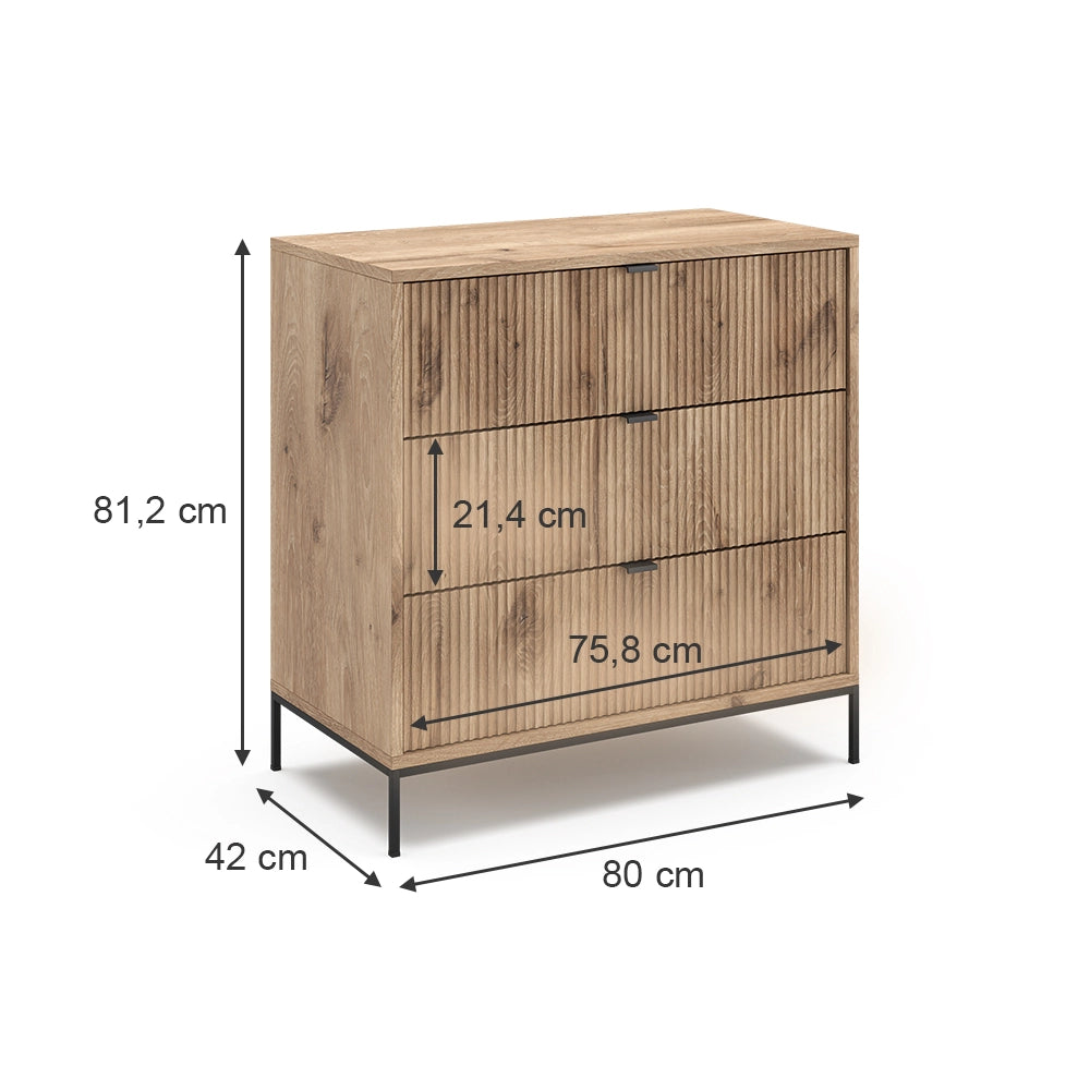 Vicco Cassettiera Quercia vichinga 42 x 81.2 cm con 3 cassetti