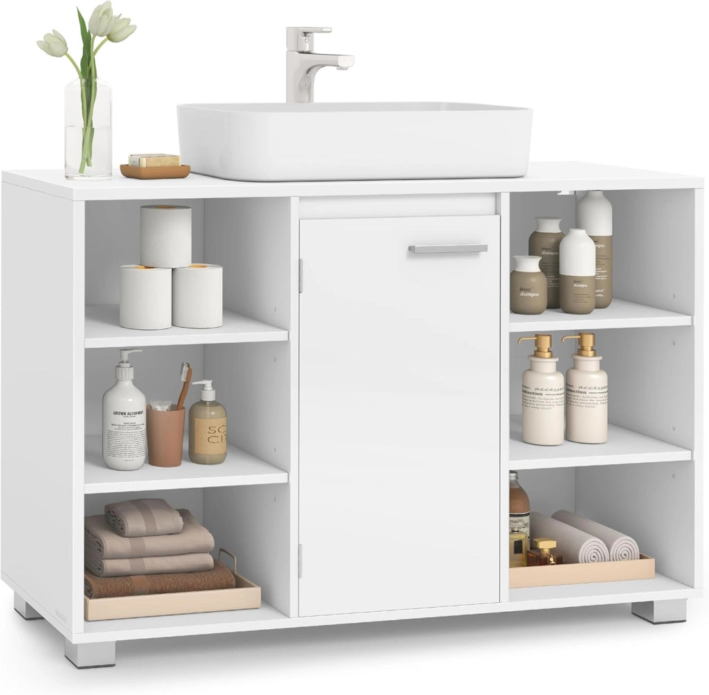 VASAGLE Mobiletto Sotto Lavabo, Mobile da Bagno con Ripiani Regolabili, 30 x 90 x 60 cm, con Piedini, Bianco Nuvola BBK507W01