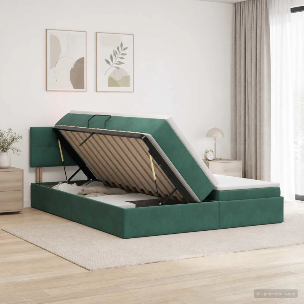 Letto con Contenitore con testiera 2 pz Verde Scuro 3458946