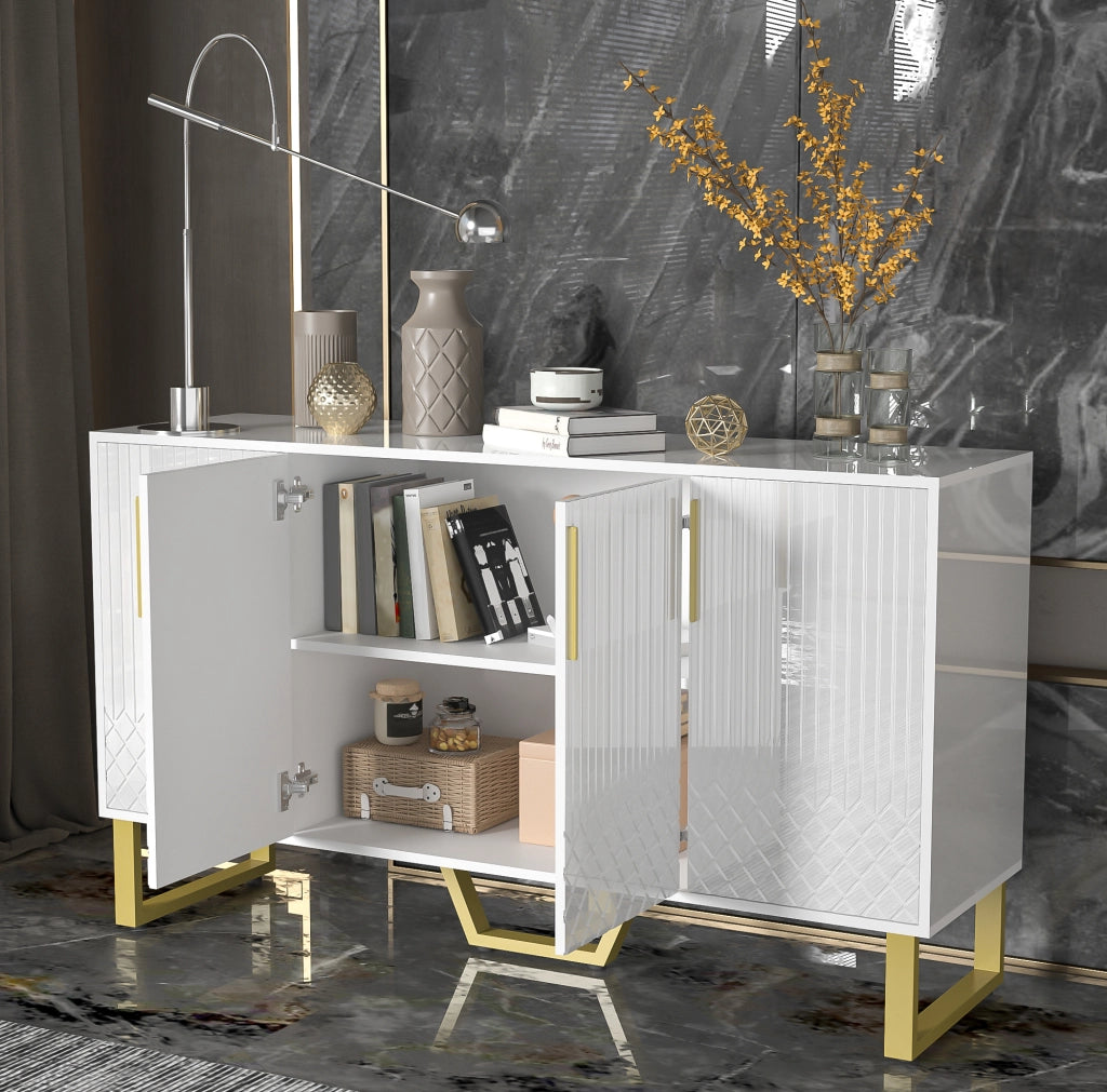 Credenza 140x40x80 cm a 4 ante con ampio spazio contenitivo in MDF bianco