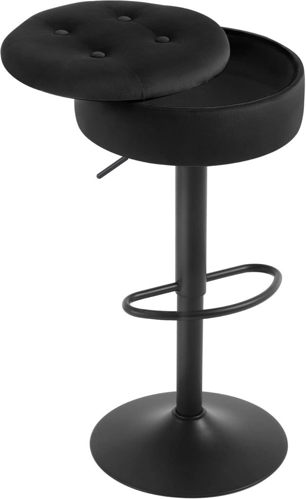 Sgabello Cucina, Sgabello da Bar Alto con Spazio Contenitivo, Sedia Regolabile in Altezza e Girevole a 360°, per Cucina Sala da Pranzo Bar Bancone, Velluto, Metallo, Nero