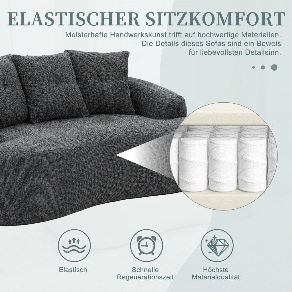 Divano a 2 posti in ciniglia con seduta profonda, molle insacchettate e cuscini imbottiti grigio 164 × 92 × 60 cm