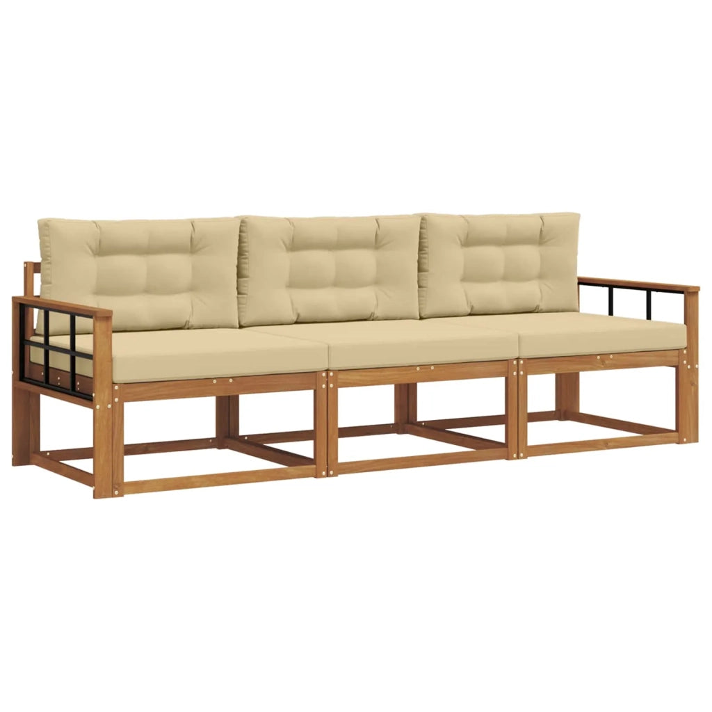 Set di divani da esterno con cuscino 3 pcs Naturale e Beige 3367136