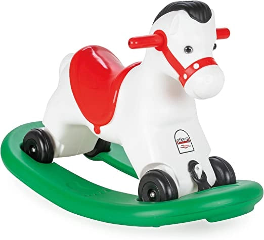 Dondolo Cavallo Bambini di Plastica Cavalcabile Anni Giochi Gioco Suoni Ruote Mesi Rodeo Bianco effetti sonori Giocattol