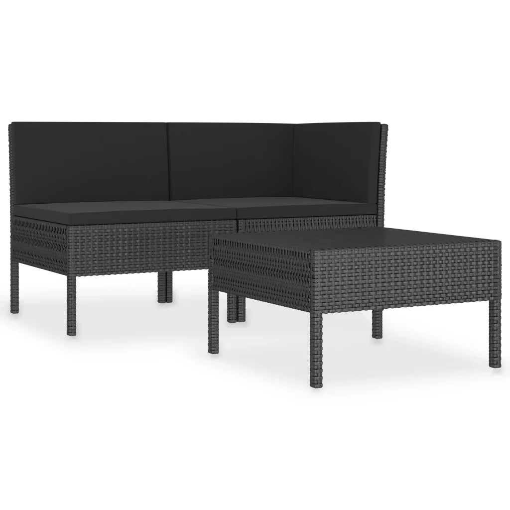 Set Divani da Giardino 3 pz con Cuscini in Polyrattan Nero cod mxl 40875