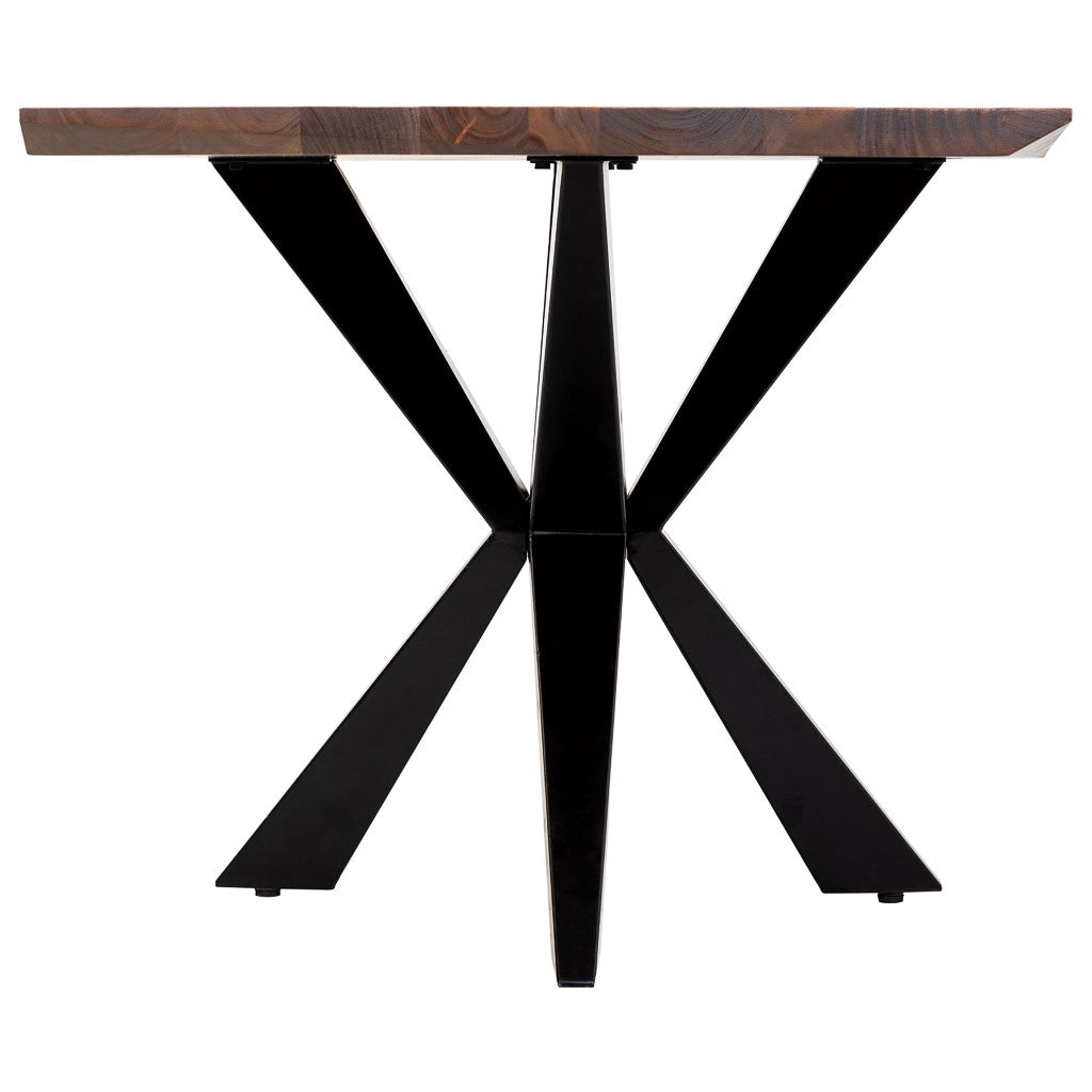Tavolo da pranzo bordo conico in legno di acacia con finitura ruggine 160x90x76