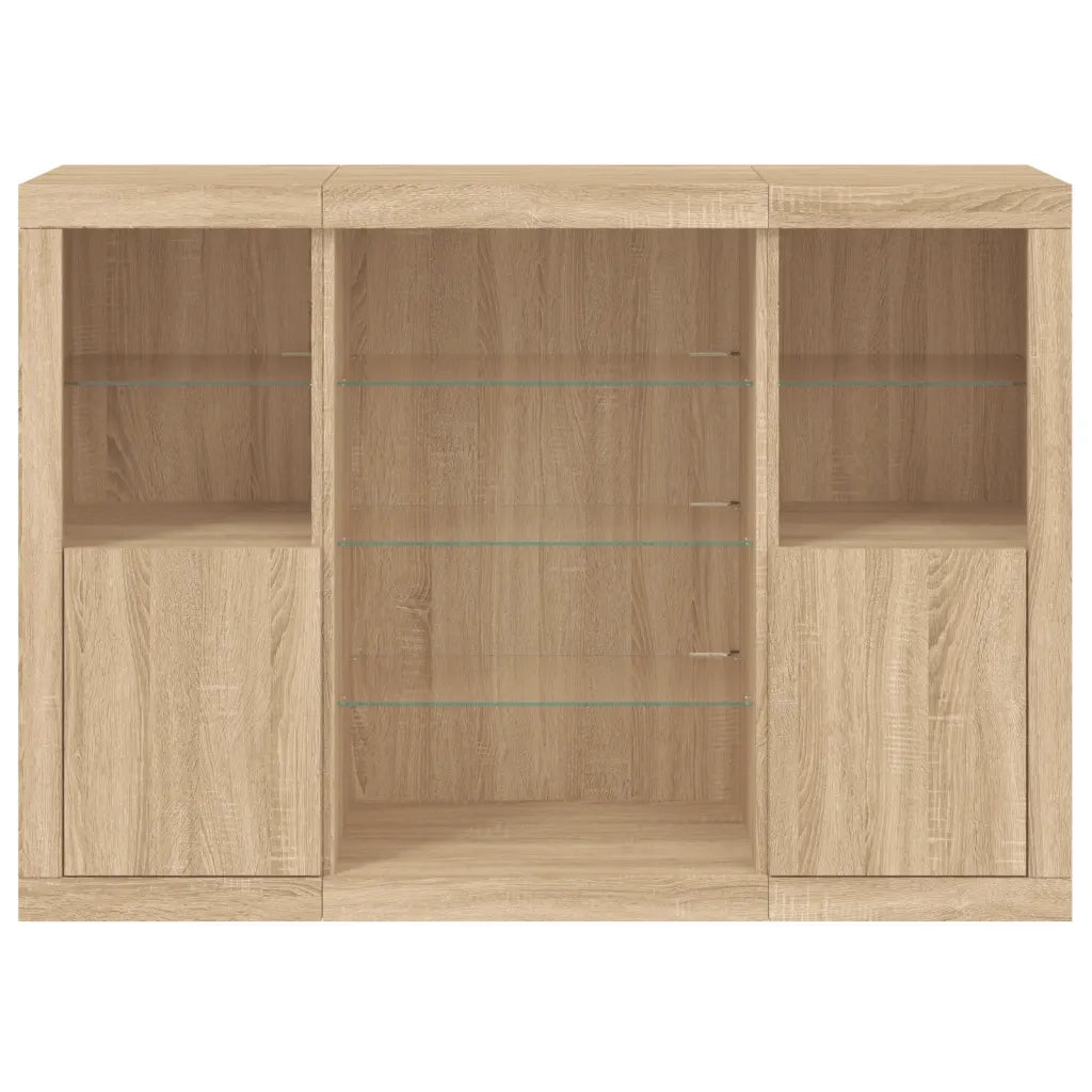Credenze con Luci LED 3 pz Rovere Sonoma in Legno Multistrato 3209130