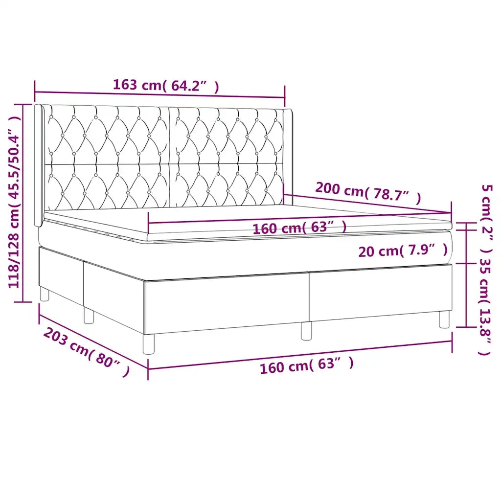 Giroletto a Molle con Materasso Blu Scuro 160x200 cm in Velluto 3132871