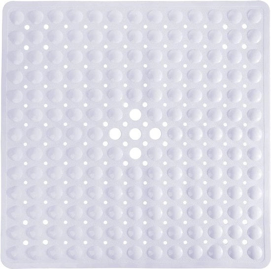 Matte antiscivolo con presa, mat di bagno sicuro e resistente ai funghi con fori di scarico, mat di bagno antiscivolo, libero da BPA, lavabile in lavatrice, 53 x 53 cm, bianco
