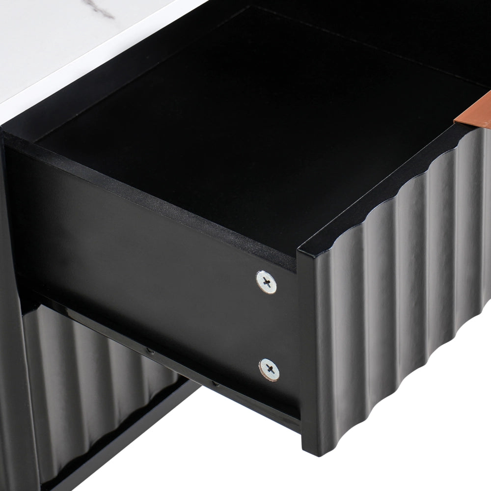 Comodino nero effetto marmo con 2 cassetti stile moderno