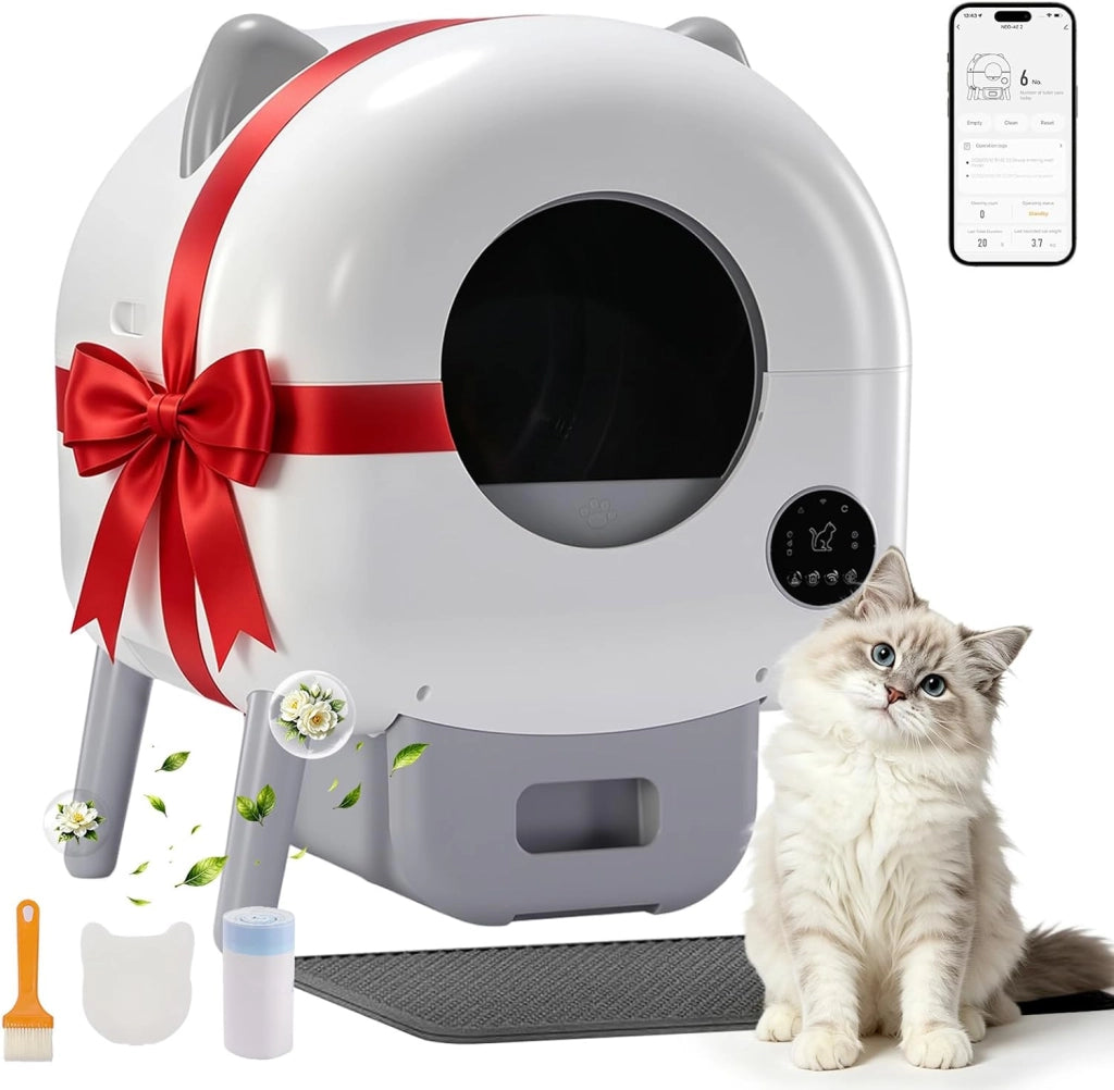 Lettiera per gatti, autopulente, 66 l, automatica, con controllo tramite app e sensore a infrarossi, anti-pizzicamento, per gatti elettrici, con pietra profumata, opaca, ideale per famiglie