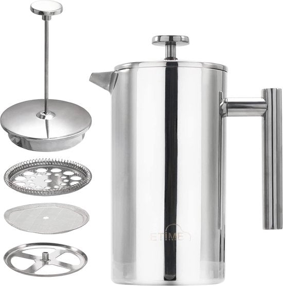 Macchina per caffè, teapot, theemaker, cafetière in acciaio inossidabile, isolata termicamente, grande 1 l, zinco.