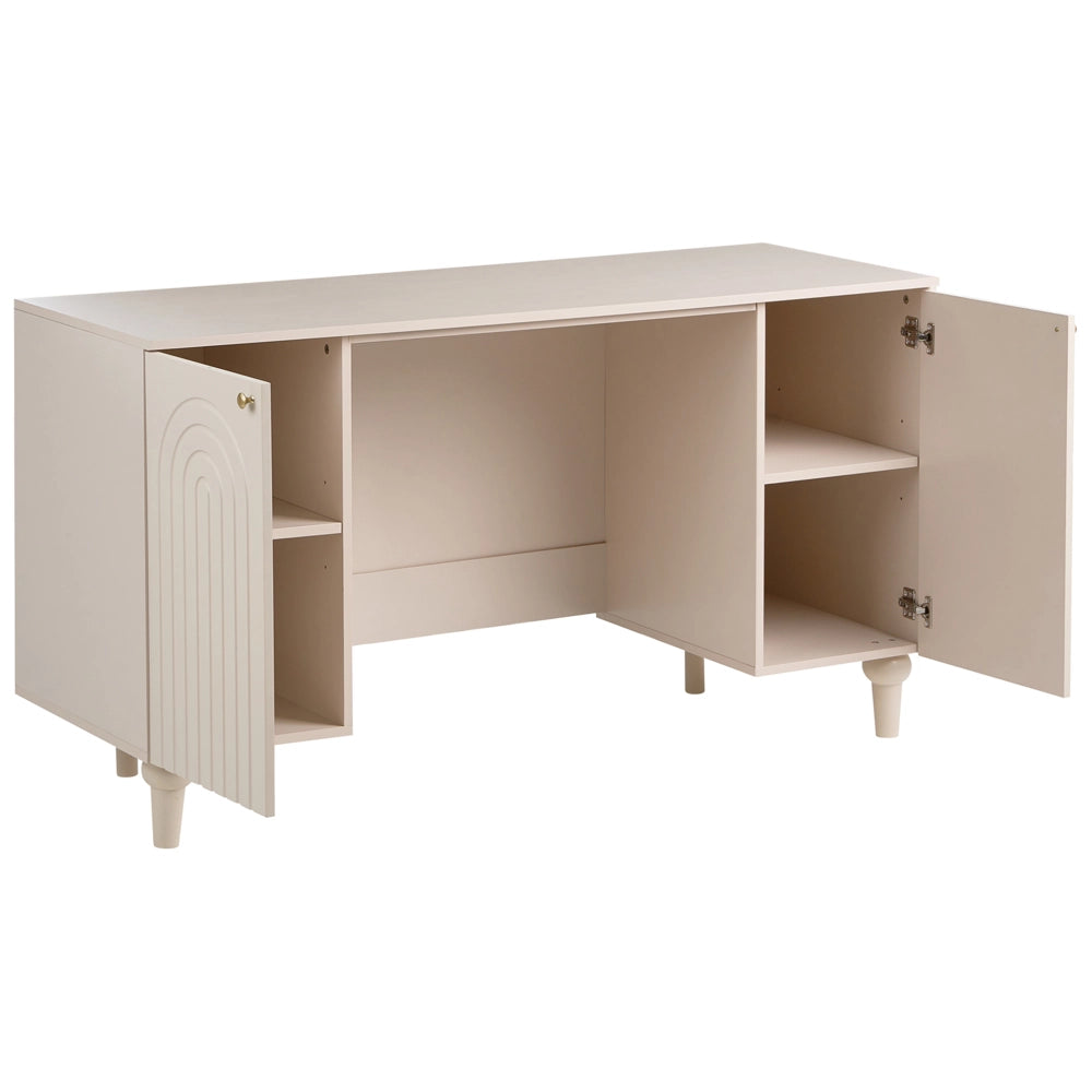Scrivania da casa in MDF marrone chiaro 140 x 50 cm, ripiani aperti, capienza di contenimento, 2 ante, design scandinavo