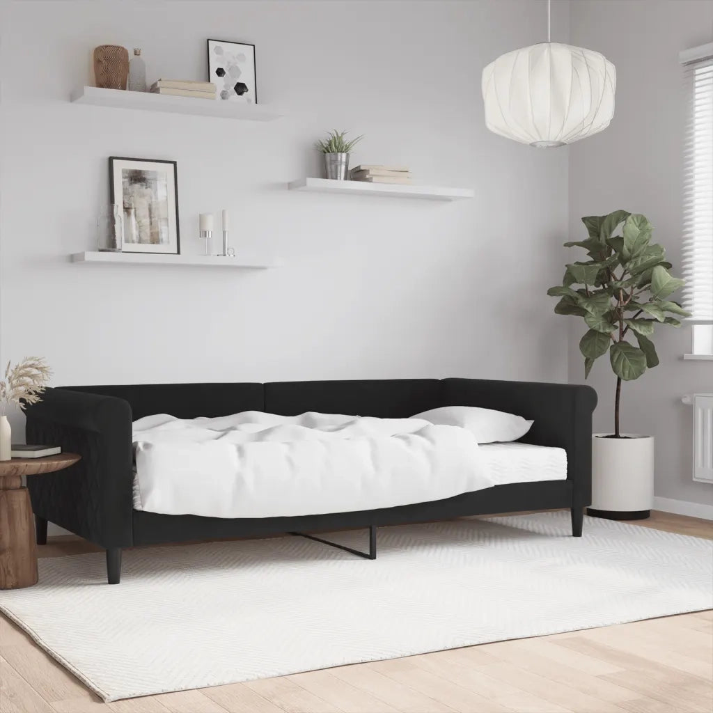 vidaXL Divano Letto con Materasso Nero 100x200 cm in Velluto
