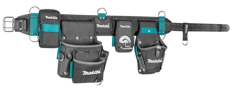 Makita E-15235 Cintura Portaattrezzi 5 Pezzi in Poliestere e Pelle con Tasche Multiple e Imbottitura in Rete Colore Nero Blu