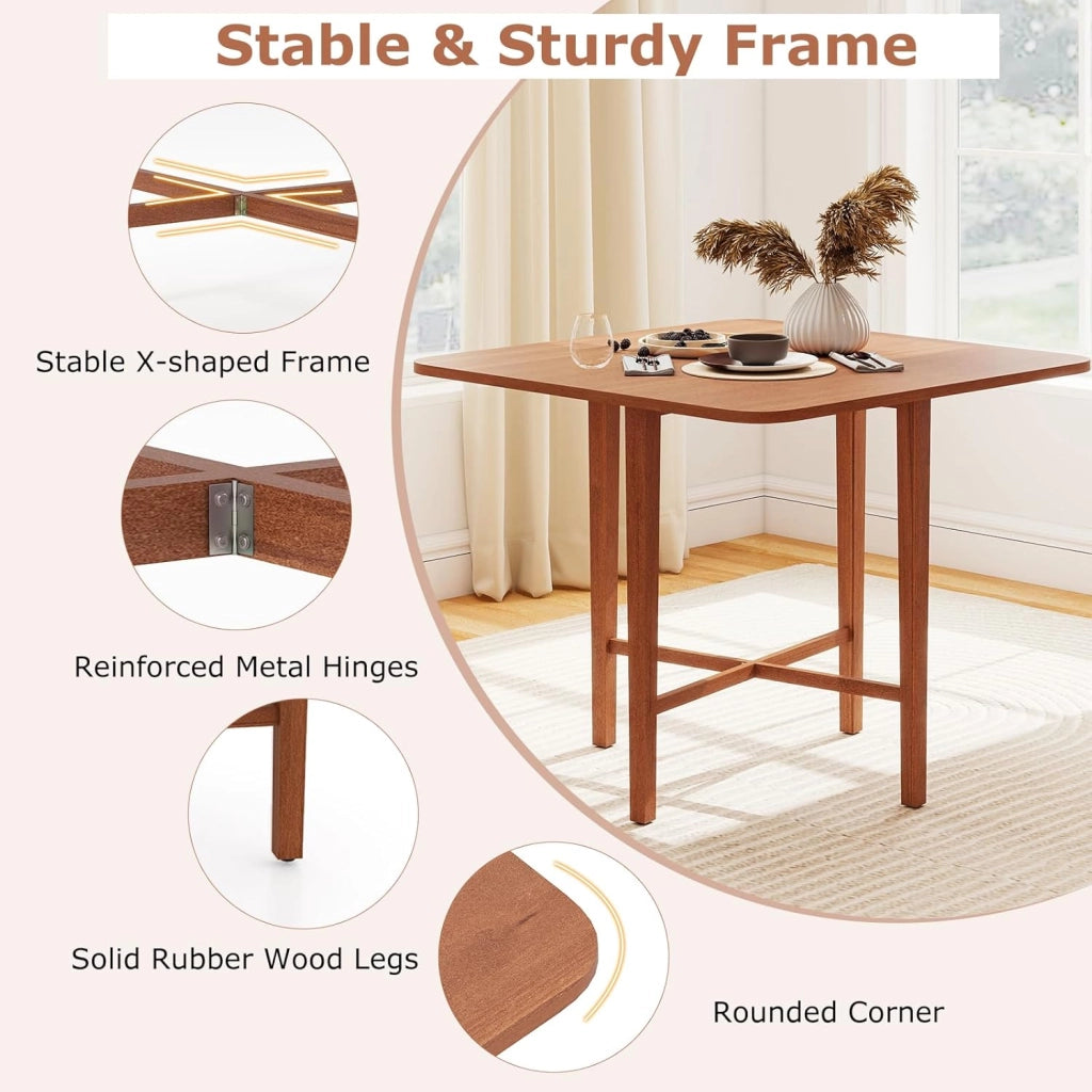 Tavolo da Pranzo Pieghevole Quadrato 90x90 cm, in Legno, per 2-4 Persone