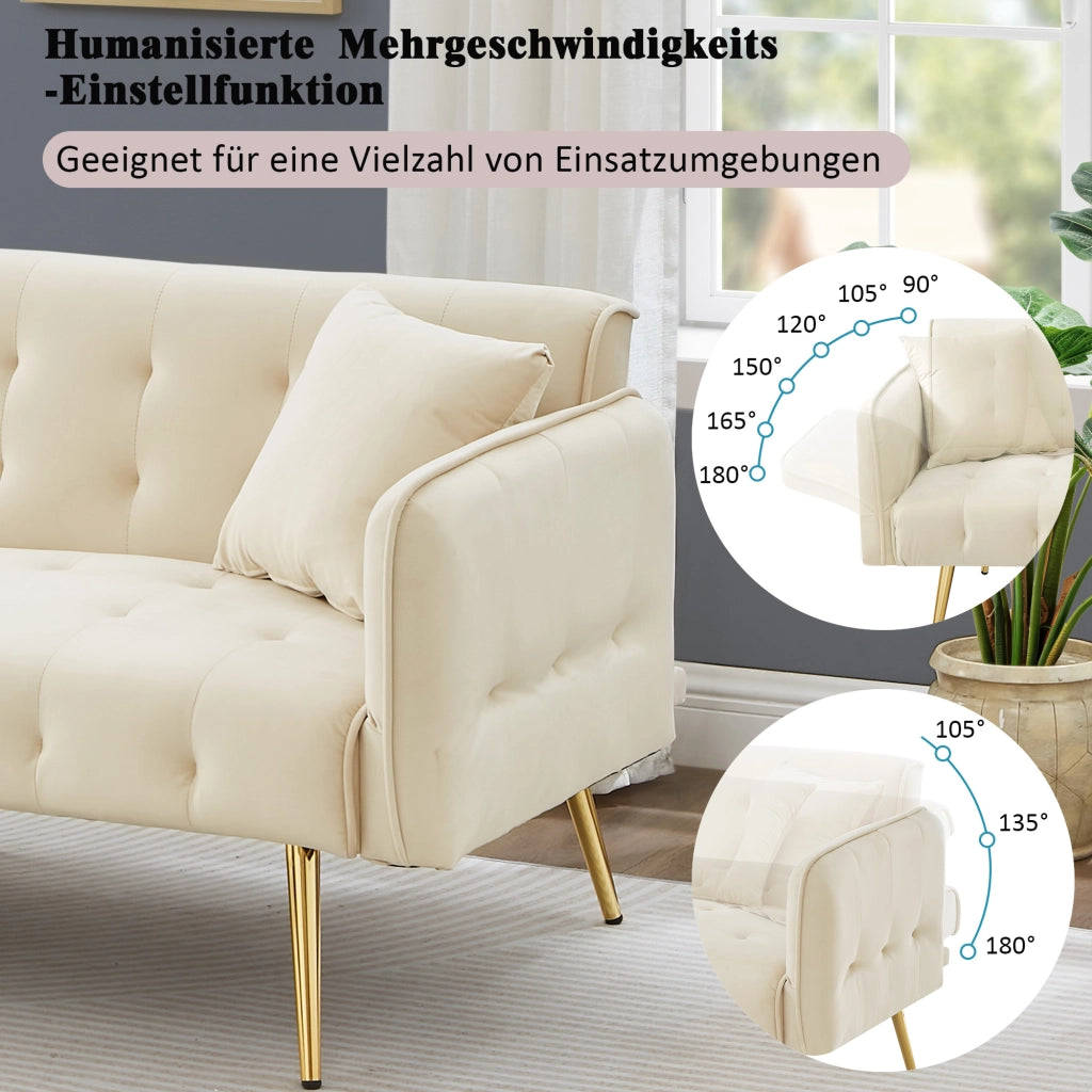 DIVANO LETTO 2 POSTI 215x81,5 cm Velluto Beige con schienali e braccioli regolabili