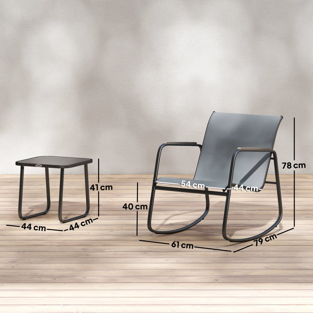 Set da Esterno 3 Pezzi con Sedie a Dondolo e Tavolino ¨C Zephmum ¨C Grigio, Acciaio, Vetro