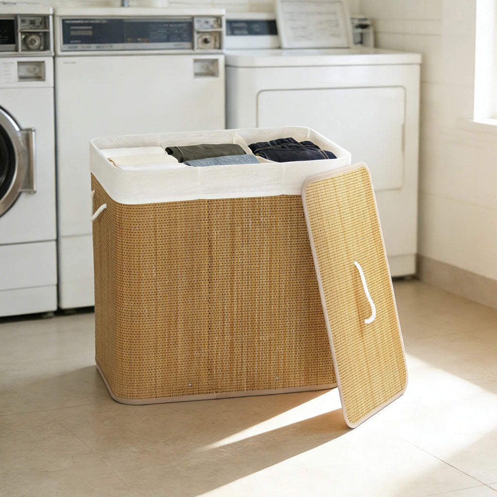 Cesto Portabiancheria 3 Scomparti Bamb¨´ ¨C Xylo ¨C 144L Marrone 60x40x60cm