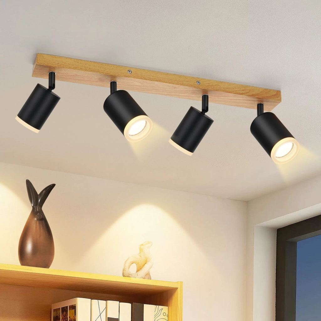 ZMH Faretto da soffitto 4 luci GU10 legno acrilico orientabili 350° per soggiorno