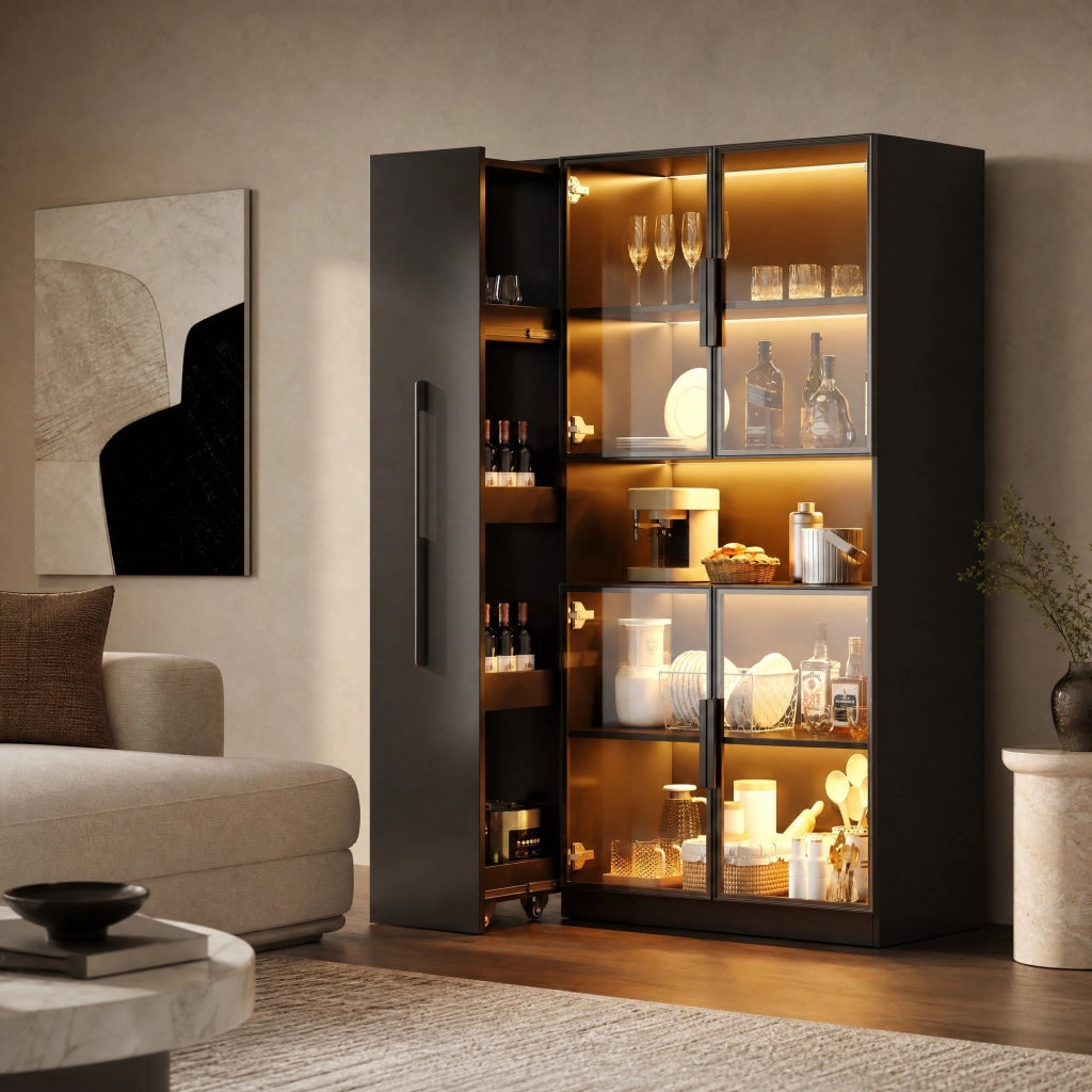 Vetrina multifunzione con LED multicolore e ripiani estraibili 110x35x160 cm nera