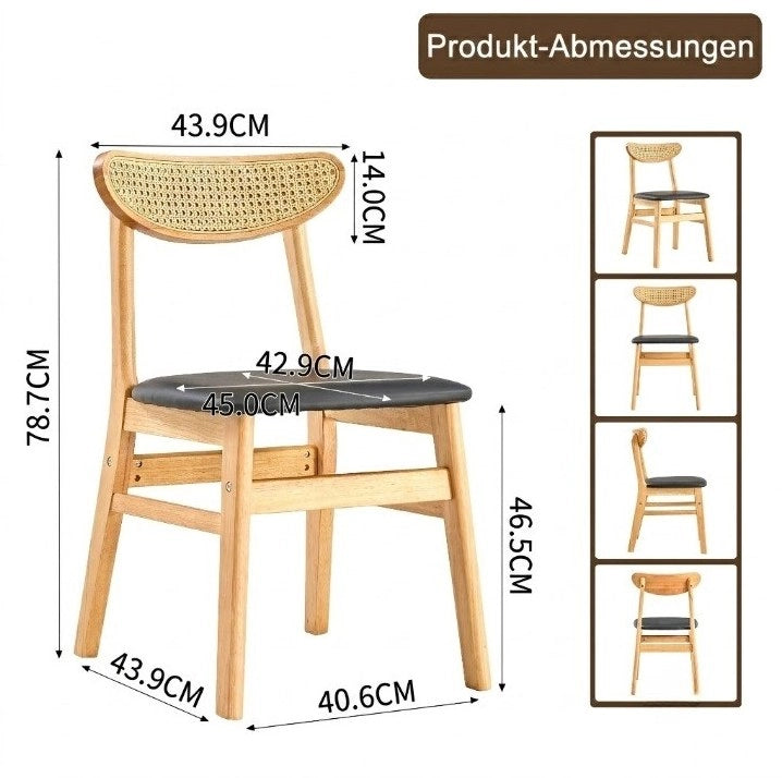 Sedia da pranzo in legno con schienale in rattan