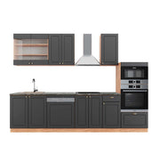 Cucina componibile Fame-Line Antracite rustico/Rovere dorato 300 cm con armadio alto, PL Antracite Vicco