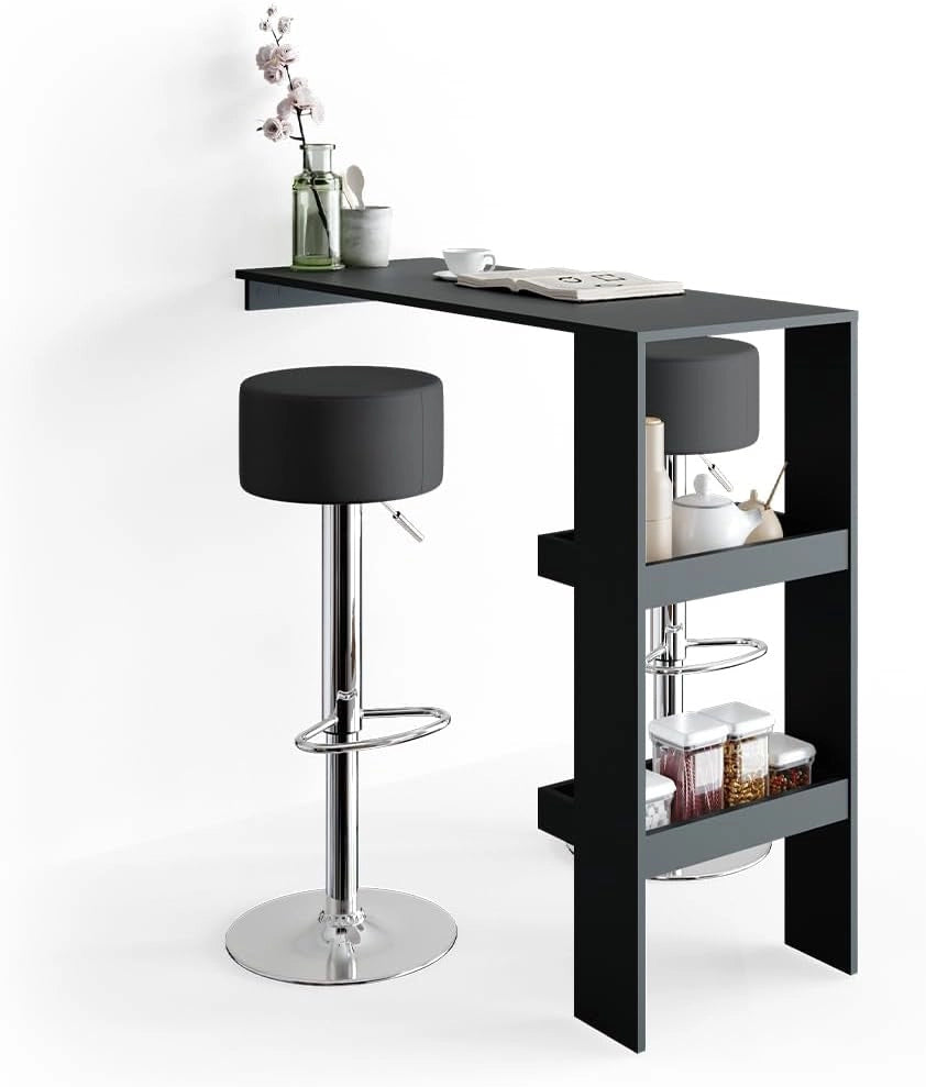 Set di 2 sgabelli da bar, Nero, 33 x 92 cm 2 parti, con poggiapiedi e seduta regolabile in altezza