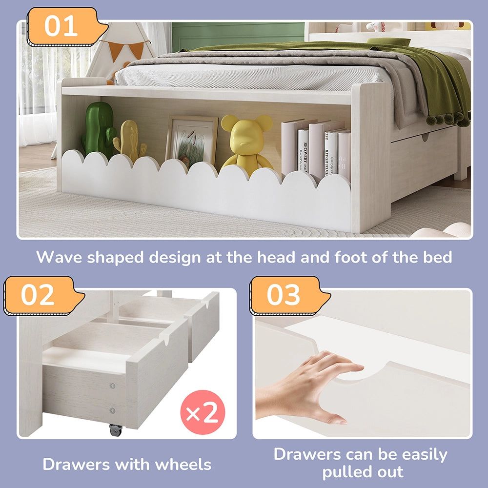 Letto bambino con cassetti e panca - Xylo - 90x200 cm - Bianco