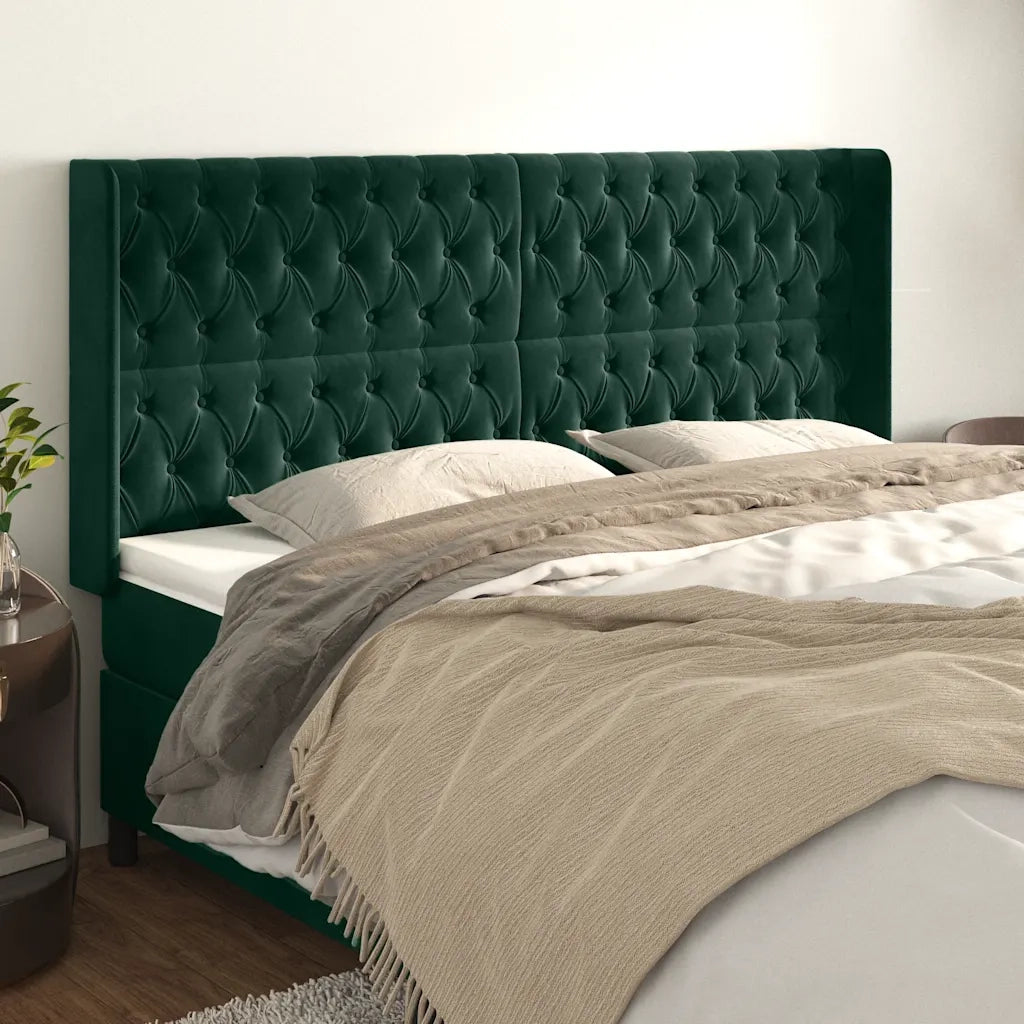 Testiera ad Orecchio Verde Scuro 203x16x118/128 cm in Velluto 3119985