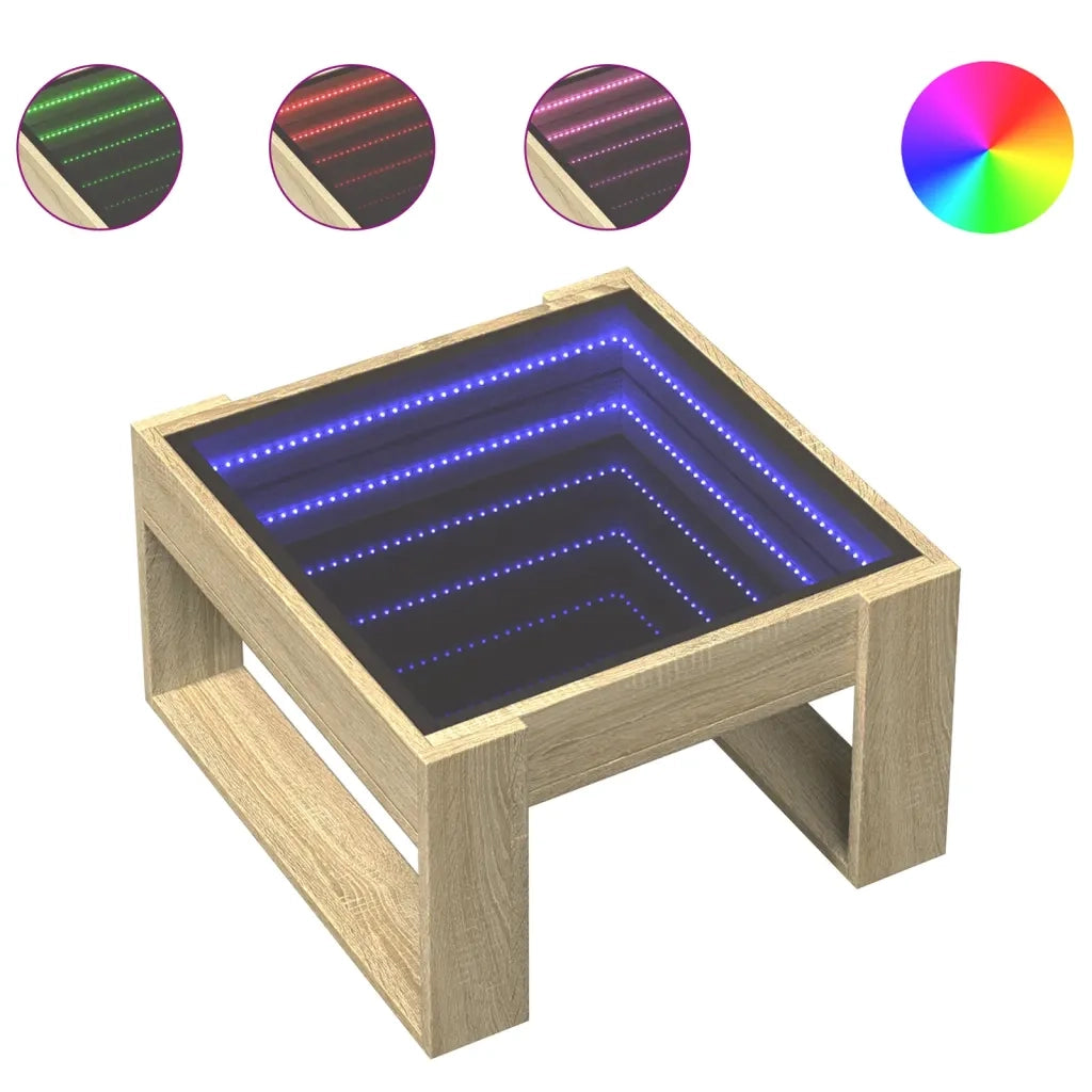vidaXL Tavolino da Salotto con LED Infinity Rovere Sonoma 50x53x30 cm