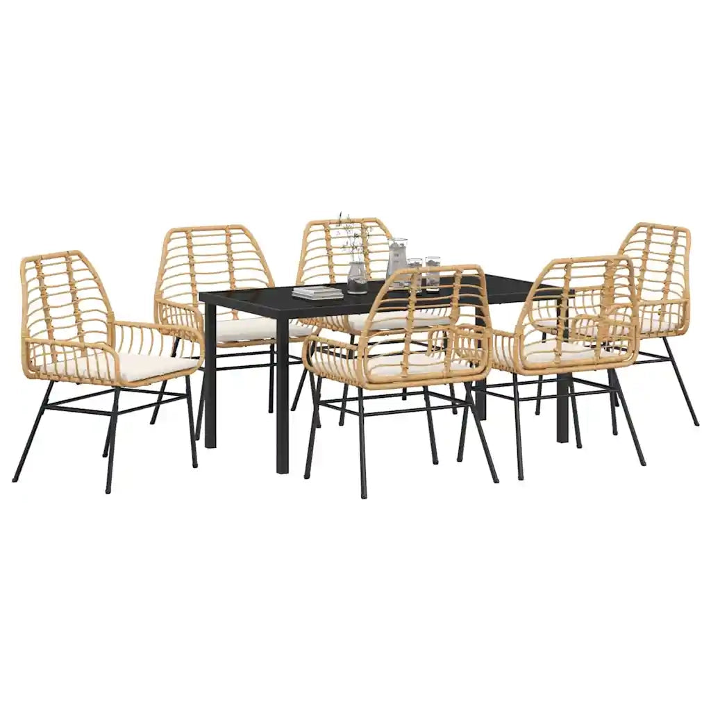 Set da Pranzo per Giardino 7 pcs Marrone polyrattan 3380866