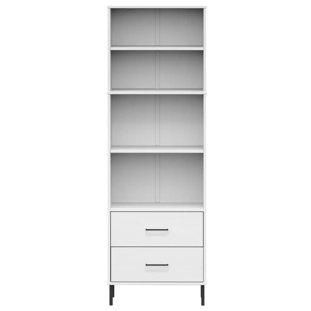 Libreria con 2 Cassetti Bianco 60x35x180 cm Legno Massello OSLO
