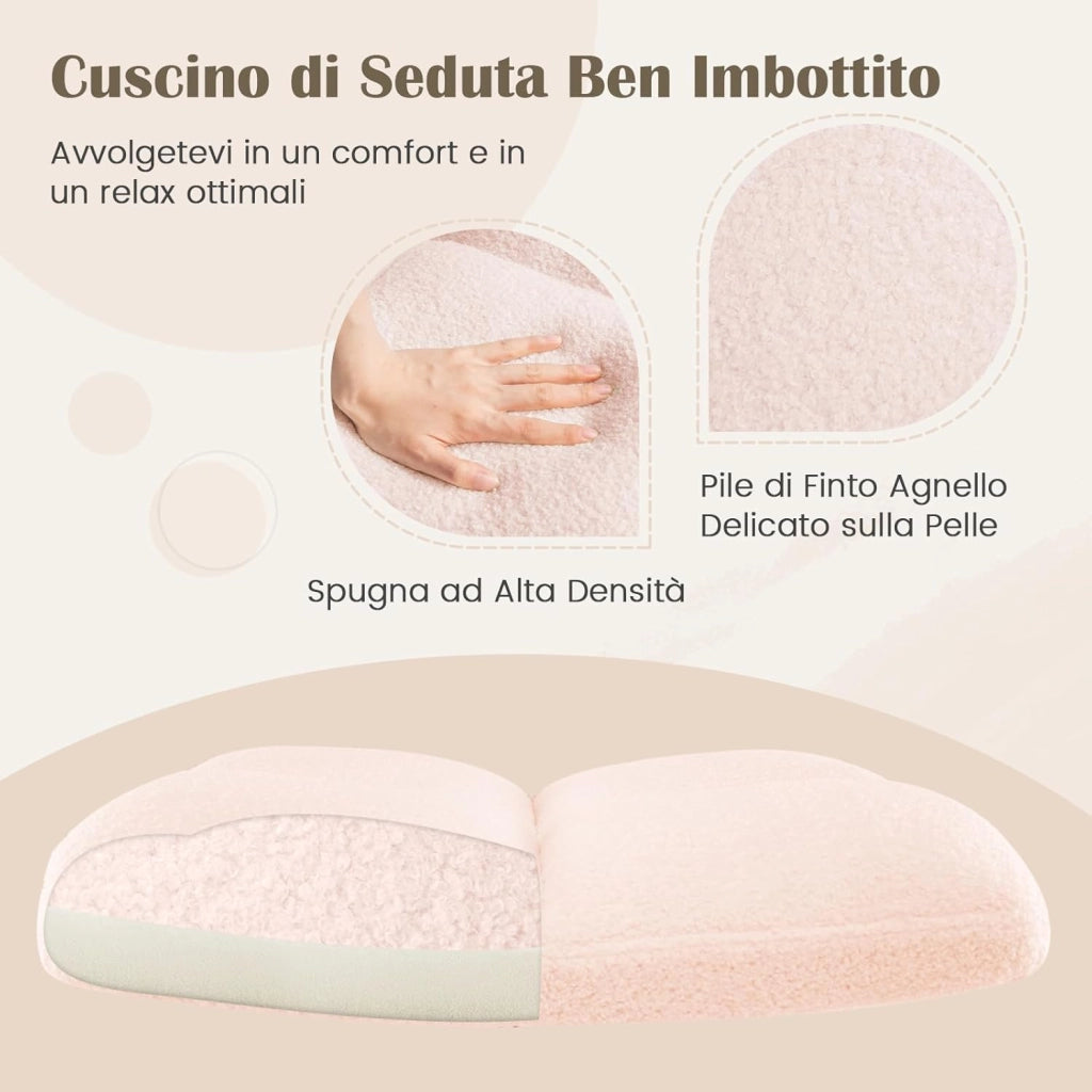 Sedia a Gambe Incrociate, Sedia da Ufficio con Ruote, con Seduta Riempita, Altezza Regolabile, Senza Braccioli, Portata 160 kg (Rosa)