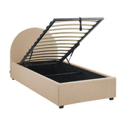 Struttura letto con contenitore e testiera 90x190cm, imbottita bouclé,