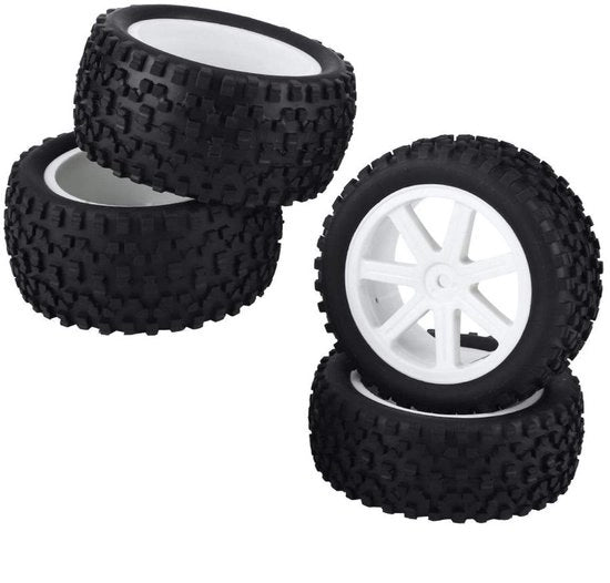 Pneumatici in gomma per auto RC - 4 pezzi - Pneumatico anteriore 85 mm - Pneumatico posteriore 82 mm - Diametro interno 55 mm - Adattatore a vite 12 mm - Pneumatici per auto RC