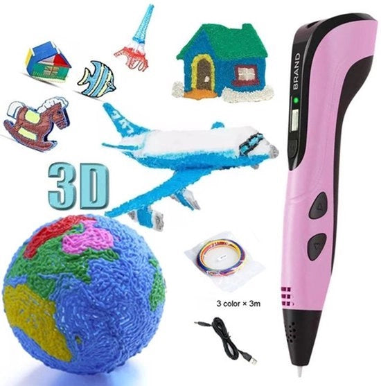 Penna 3D per bambini con 3 colori di filament e schermo LCD, sottopanno per graffiti 3D didattico rosa
