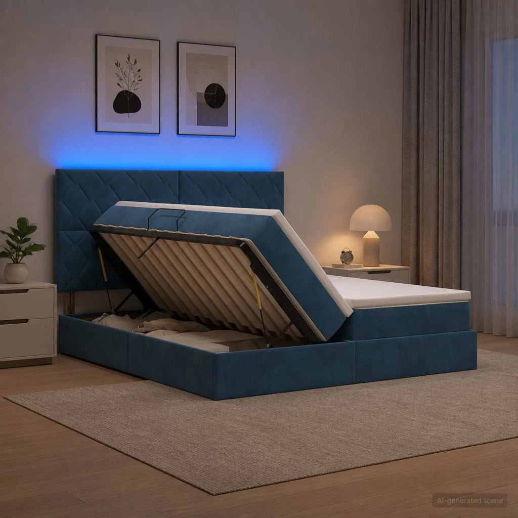 Letto con contenitore LED e materasso Blu Scuro 200 x 200 cm 3460288