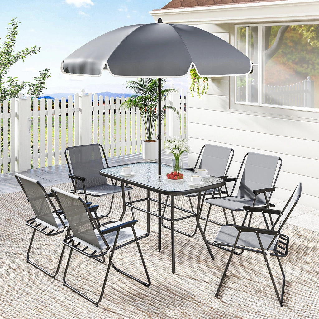Set da giardino esterno 8 pezzi con tavolo e 6 sedie pieghevoli ¨C zephmum ¨C Grigio, Polipropilene