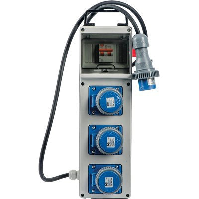 QUADRO DISTRIBUZIONE BLU + PULSANTE PL 220/3F VB - PRESE CEE BLU X3 MM 150X450 H.MM 137