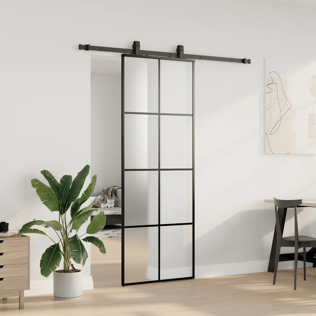 Porta Scorrevole con Ferramenta Nera 76x205 cm in Vetro ESG