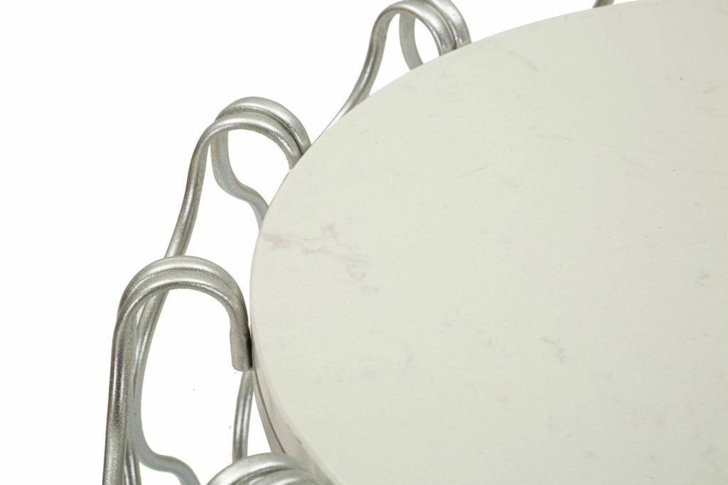 Tavolino da salotto Castelli, Tavolo basso da caffè, Portariviste per divano, Ripiano da soggiorno, 48x48 h62 cm, Argento