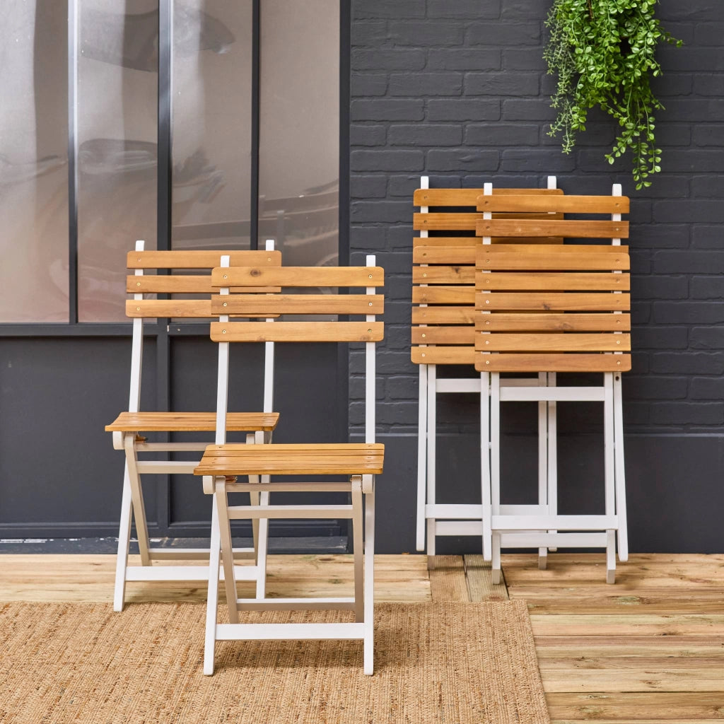 Set 4 sedie da giardino pieghevoli in acacia, bianco